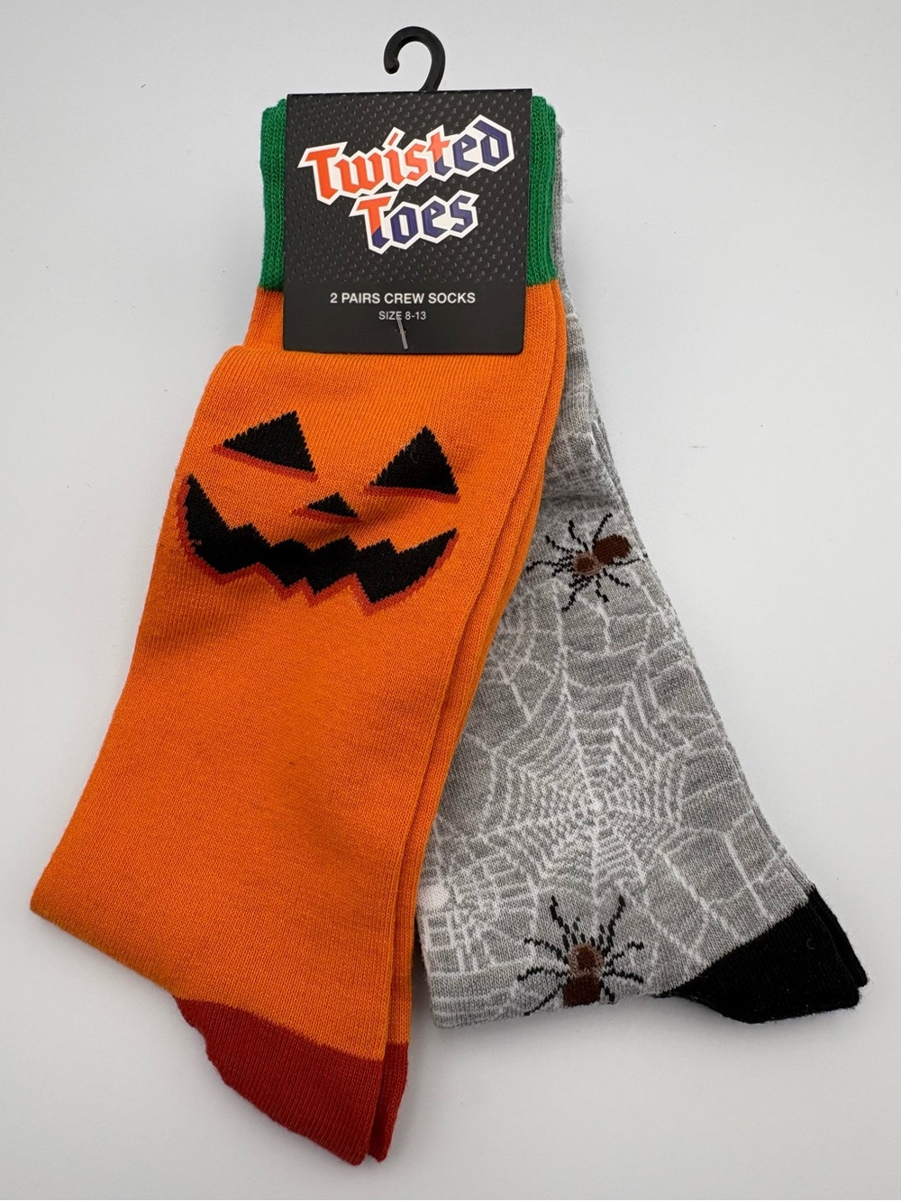 Twisted Toes Men's Halloween Crew Socks - Orange & Gray (2-Pack)